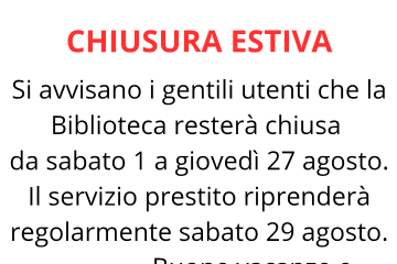 Chiusura estiva Biblioteca Comunale